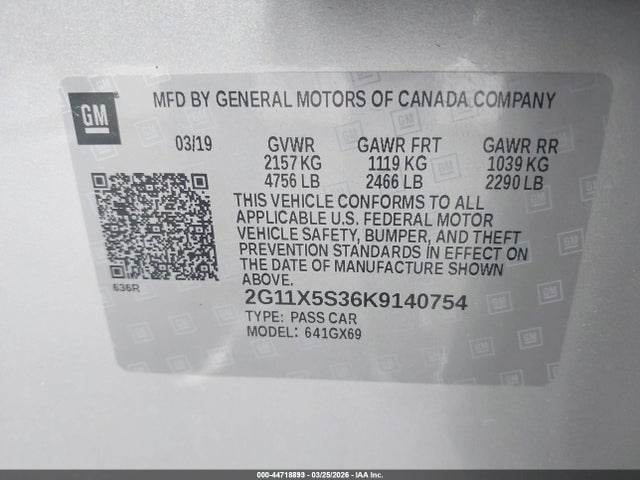 2019 CHEVROLET IMPALA 2G11X5S36K9140754 Photo 8