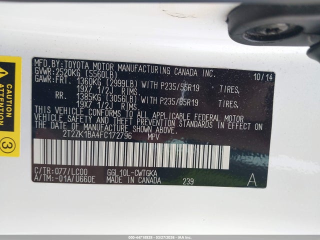 Aukcja sprzedaży 2015 Lexus Rx 350, vin: 2T2ZK1BA4FC172796, numer aukcji: 44718928