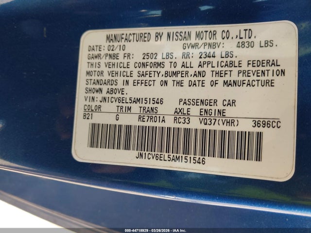 Продажа на аукционе авто 2010 Infiniti G37x, vin: JN1CV6EL5AM151546, номер лота: 44718929