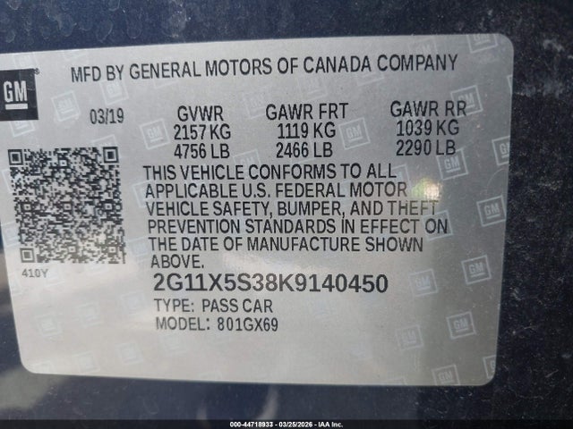 2019 CHEVROLET IMPALA 2G11X5S38K9140450 Photo 8