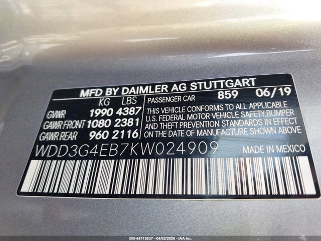 WDD3G4EB7KW024909 Mercedes-Benz A 220