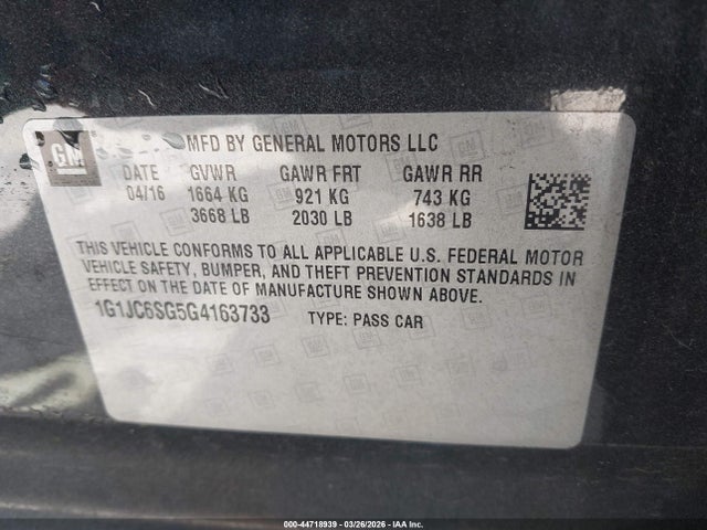 1G1JC6SG5G4163733 Chevrolet Sonic Lt Auto