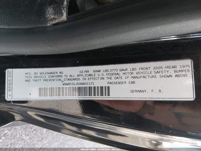 Продаж на аукціоні авто 1999 Volkswagen Gti Gls, vin: WVWDC31J5XW601171, номер лоту: 44718964