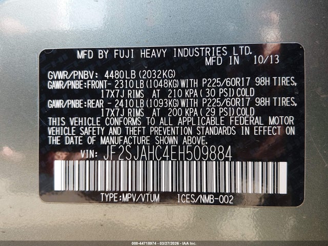 44718974 :رقم المزاد ، JF2SJAHC4EH509884 vin ، 2014 Subaru Forester 2.5i Limited مزاد بيع