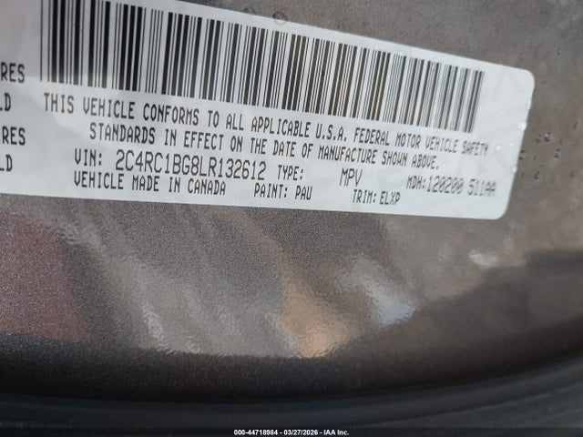 2020 Chrysler Pacifica Touring L მანქანა იყიდება აუქციონზე, vin: 2C4RC1BG8LR132612, აუქციონის ნომერი: 44718984