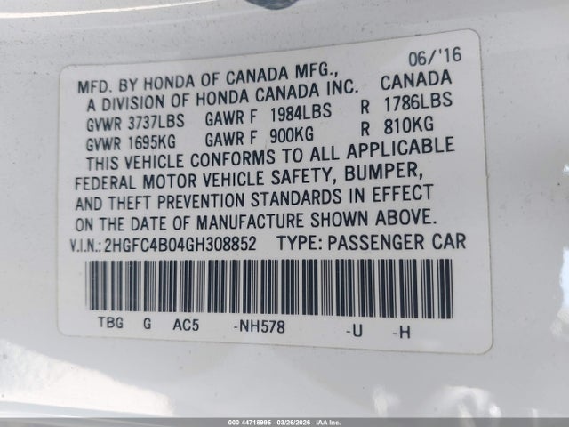 Honda Civic Lx-p 2016 2HGFC4B04GH308852 Image 9