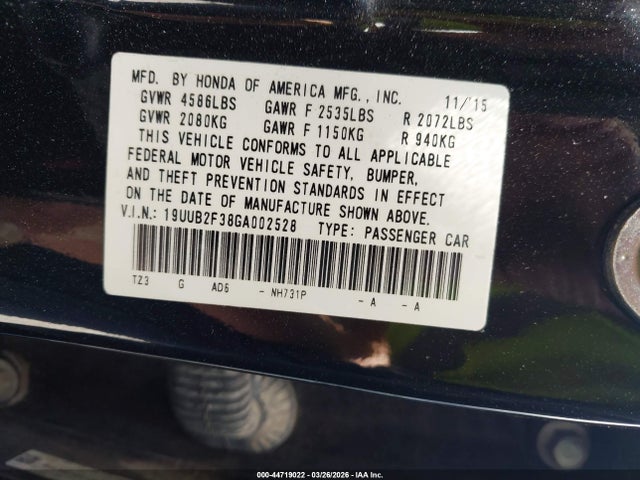 44719022 :رقم المزاد ، 19UUB2F38GA002528 vin ، 2016 Acura Tlx V6 مزاد بيع