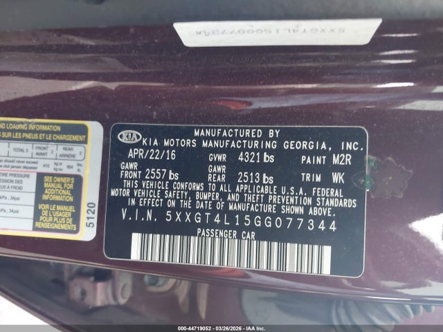 5XXGT4L15GG077344 KIA Optima Lx Turbo