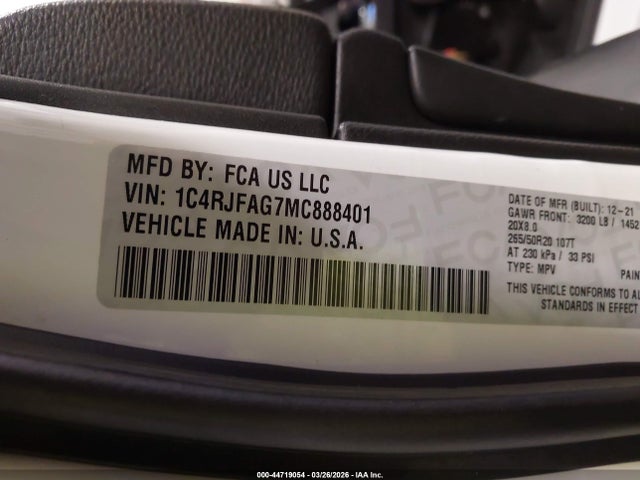 2021 Jeep Grand Cherokee Laredo X 4x4 მანქანა იყიდება აუქციონზე, vin: 1C4RJFAG7MC888401, აუქციონის ნომერი: 44719054