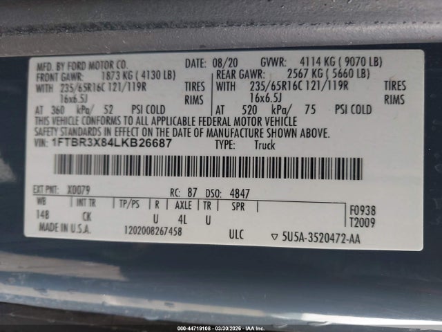 2020 FORD TRANSIT-250 CARGO VAN 1FTBR3X84LKB26687 Photo 8
