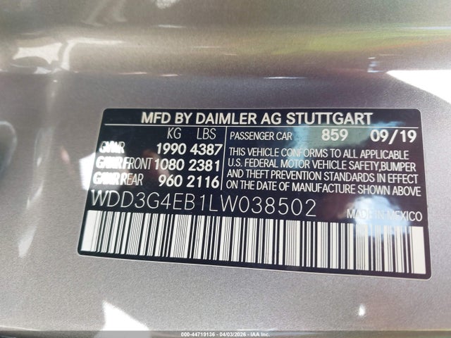 WDD3G4EB1LW038502 Mercedes-Benz A 220