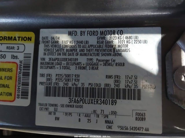 3FA6P0LUXER340189 Ford Fusion Hybrid Se
