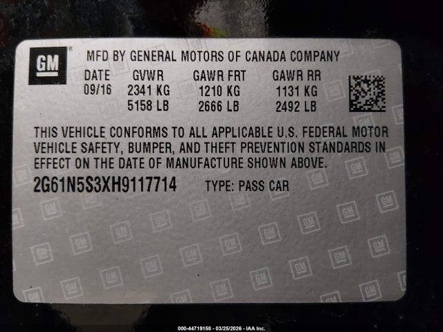 Auction sale of the 2017 Cadillac Xts Luxury, vin: 2G61N5S3XH9117714, lot number: 44719158