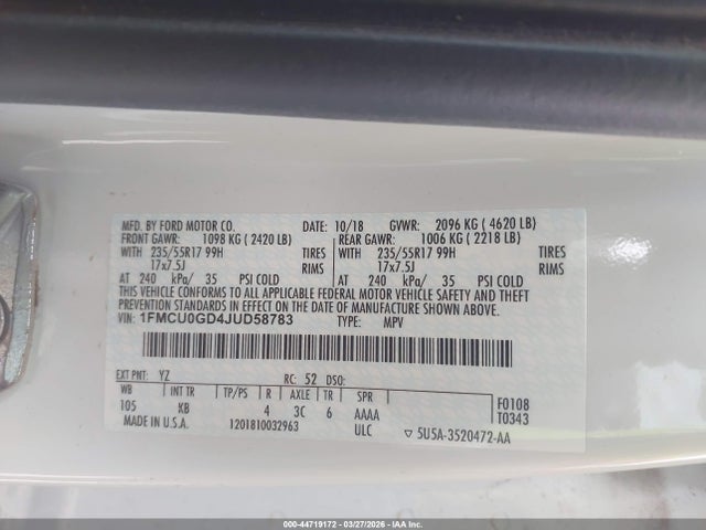 Aukcja sprzedaży 2018 Ford Escape Se, vin: 1FMCU0GD4JUD58783, numer aukcji: 44719172
