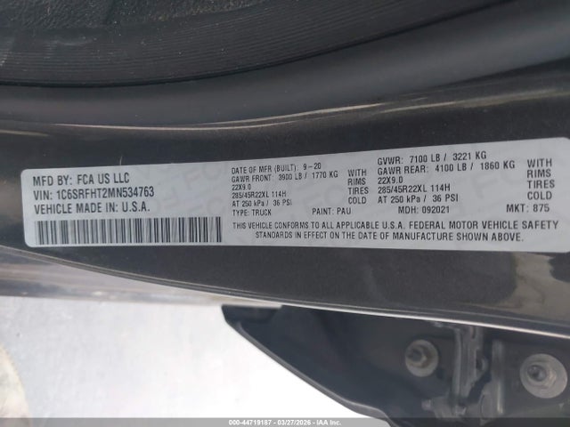 Продаж на аукціоні авто 2021 Ram 1500, vin: 1C6SRFHT2MN534763, номер лоту: 44719187