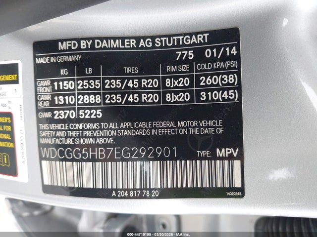 WDCGG5HB7EG292901 Mercedes-Benz GLK 350