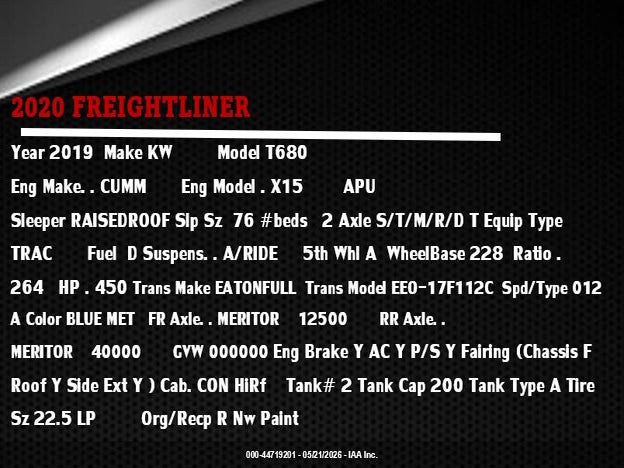 2019 Kenworth T680 მანქანა იყიდება აუქციონზე, vin: 1XKYD49X5KJ220315, აუქციონის ნომერი: 44719201