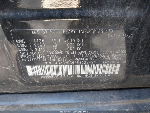 2014 Subaru Legacy 2.5i Premium მანქანა იყიდება აუქციონზე, vin: 4S3BMBC65E3022431, აუქციონის ნომერი: 44719211