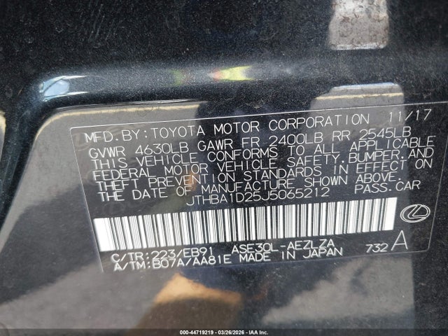 Aukcja sprzedaży 2018 Lexus Is 300, vin: JTHBA1D25J5065212, numer aukcji: 44719219