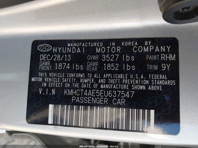 Продаж на аукціоні авто 2014 Hyundai Accent Gls, vin: KMHCT4AE5EU637547, номер лоту: 44719220