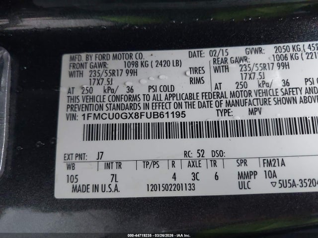 1FMCU0GX8FUB61195 Ford ESCAPE SE