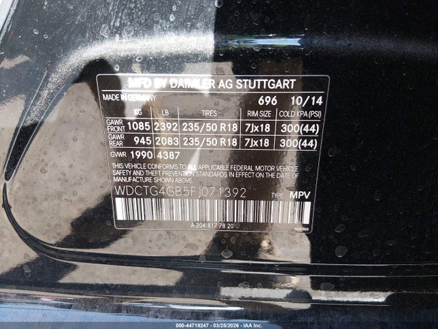 Aukcja sprzedaży 2015 Mercedes-benz Gla 250 4matic, vin: WDCTG4GB5FJ071392, numer aukcji: 44719247