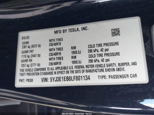 2020 TESLA MODEL 3 5YJ3E1EB8LF801134 Photo 8