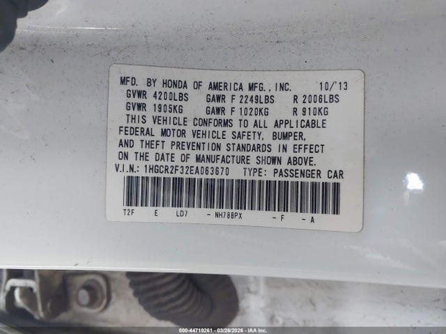 Honda ACCORD LX 2014 1HGCR2F32EA063670 Image 9
