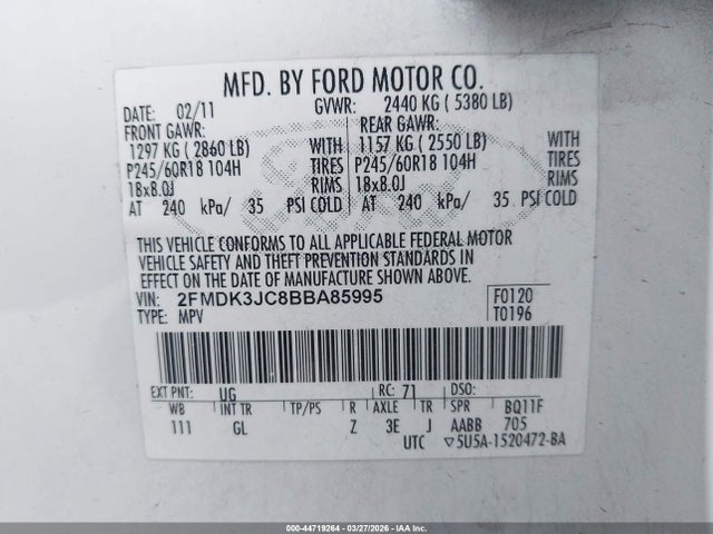 2011 FORD EDGE 2FMDK3JC8BBA85995 Photo 8
