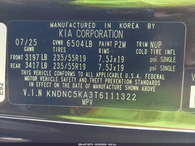 Продаж на аукціоні авто 2026 Kia Carnival Mpv Hybrid Ex, vin: KNDNC5KA3T6111322, номер лоту: 44719275