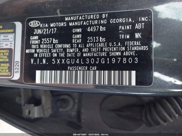 2018 Kia Optima Ex მანქანა იყიდება აუქციონზე, vin: 5XXGU4L30JG197803, აუქციონის ნომერი: 44719287