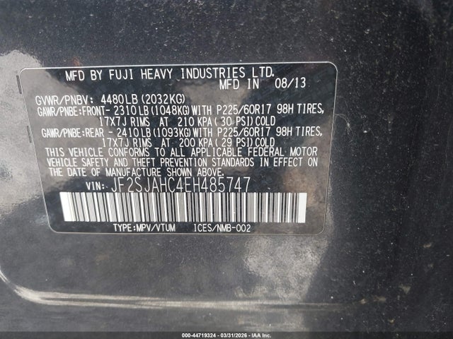 44719324 :رقم المزاد ، JF2SJAHC4EH485747 vin ، 2014 Subaru Forester 2.5i Limited مزاد بيع