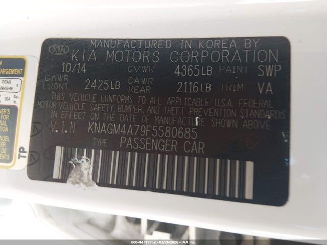 Aukcja sprzedaży 2015 Kia Optima Lx, vin: KNAGM4A79F5580685, numer aukcji: 44719332