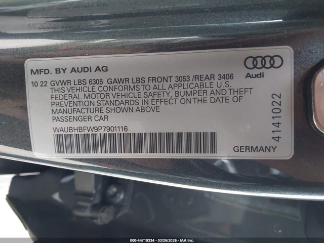 44719334 :رقم المزاد ، WAUBHBFW9P7901116 vin ، 2023 Audi Rs E-tron Gt Quattro مزاد بيع