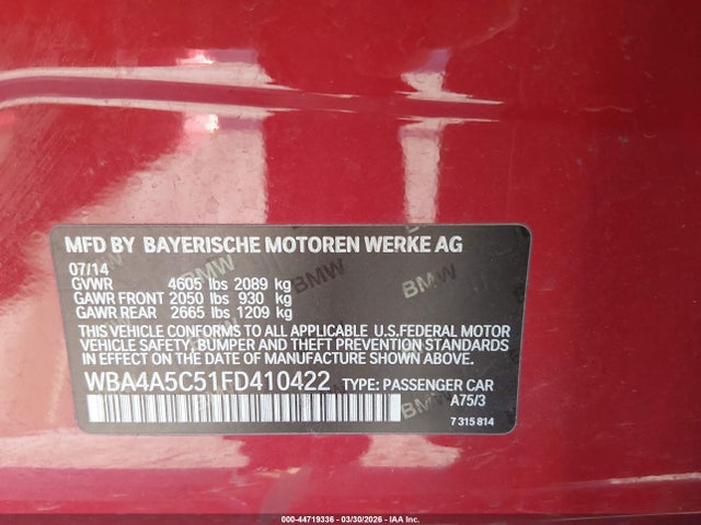 2015 Bmw 428 Gran Coupe მანქანა იყიდება აუქციონზე, vin: WBA4A5C51FD410422, აუქციონის ნომერი: 44719336