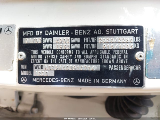 Aukcja sprzedaży 1982 Mercedes-benz 240 D, vin: WDBAB23A1CB310714, numer aukcji: 44719337