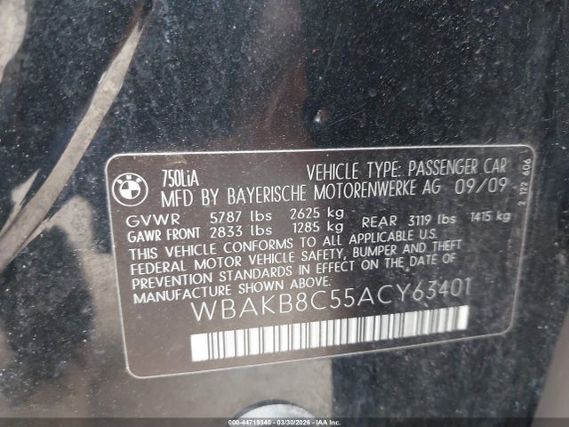 Продажа на аукционе авто 2010 Bmw 750li, vin: WBAKB8C55ACY63401, номер лота: 44719340