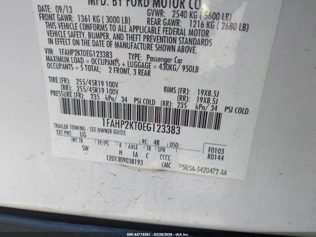 2014 Ford Taurus Sho მანქანა იყიდება აუქციონზე, vin: 1FAHP2KT0EG123383, აუქციონის ნომერი: 44719361