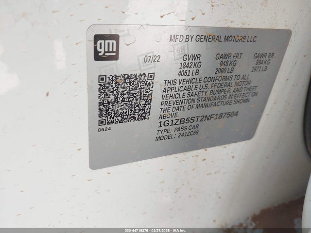 1G1ZB5ST2NF187504 Chevrolet Malibu Fwd Ls