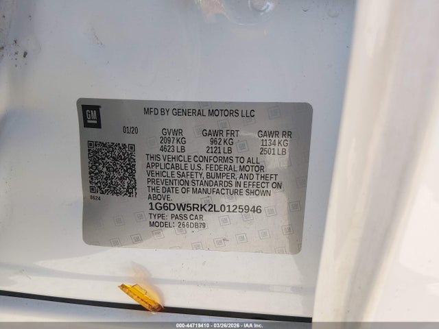 Auction sale of the 2020 Cadillac Ct5 Luxury, vin: 1G6DW5RK2L0125946, lot number: 44719410