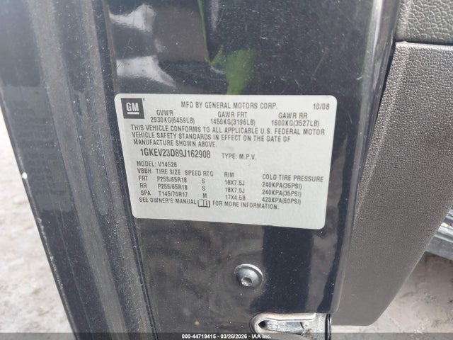 Aukcja sprzedaży 2009 Gmc Acadia Slt-1, vin: 1GKEV23D89J162908, numer aukcji: 44719415