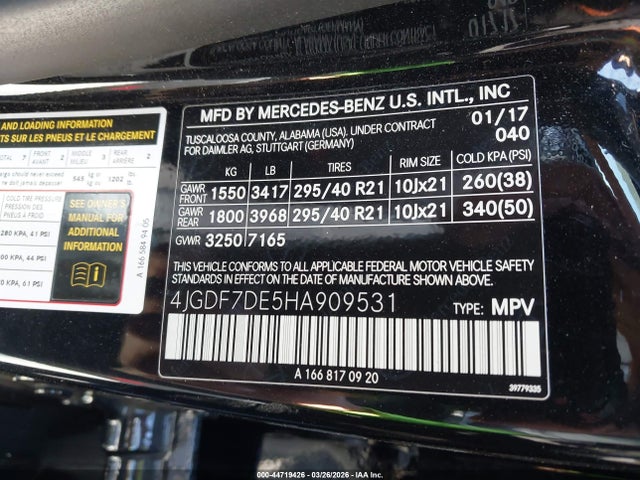 4JGDF7DE5HA909531 Mercedes-Benz Gls 550 4matic