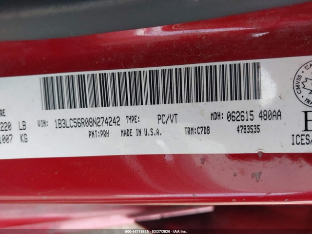 Auction sale of the 2008 Dodge Avenger Sxt, vin: 1B3LC56R08N274242, lot number: 44719435