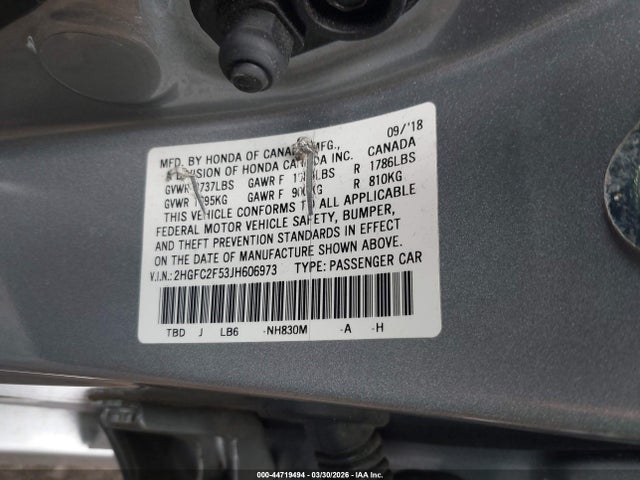Продаж на аукціоні авто 2018 Honda Civic Lx, vin: 2HGFC2F53JH606973, номер лоту: 44719494