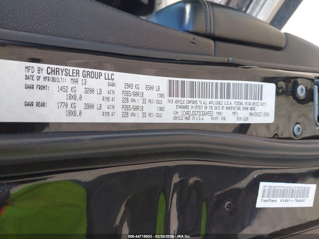 44719503 :رقم المزاد ، 1C4RDJDG7DC664552 vin ، 2013 Dodge Durango Crew مزاد بيع