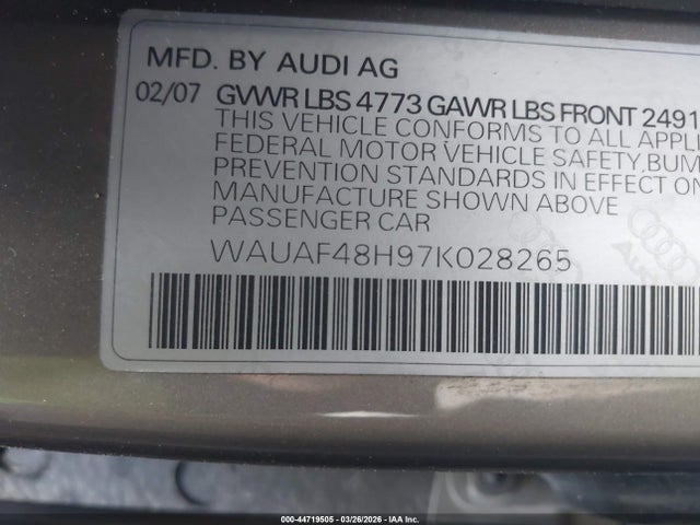 2007 AUDI A4 WAUAF48H97K028265 Photo 8