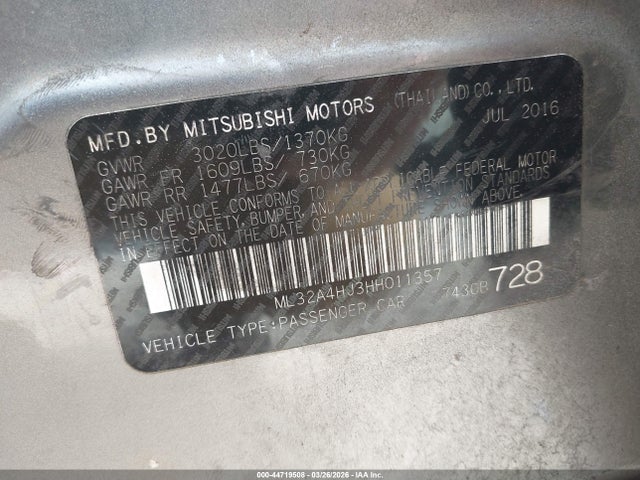 2017 MITSUBISHI MIRAGE ML32A4HJ3HH011357 Photo 8