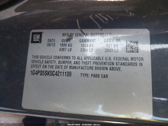 Продаж на аукціоні авто 2012 Buick Verano Leather Group, vin: 1G4PS5SK5C4211109, номер лоту: 44719520
