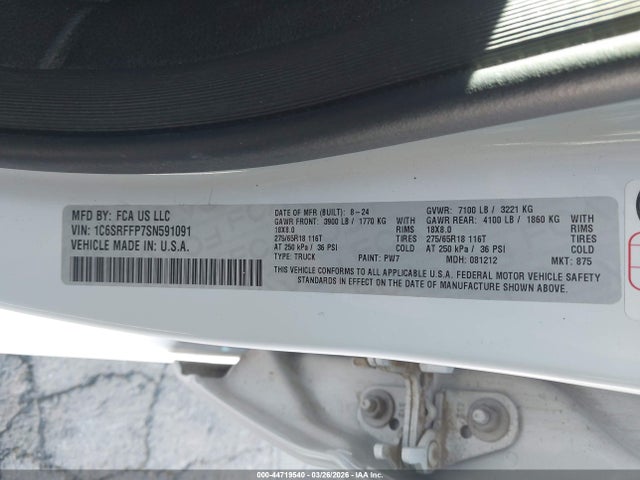 Продаж на аукціоні авто 2025 Ram 1500 Big Horn  4x4 5'7 Box, vin: 1C6SRFFP7SN591091, номер лоту: 44719540
