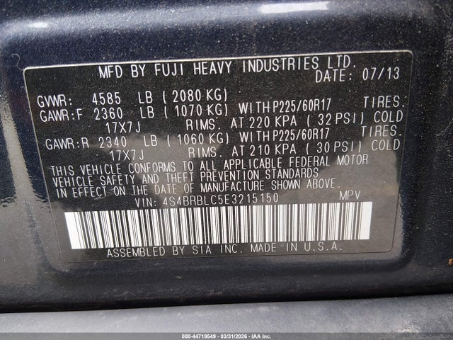 4S4BRBLC5E3215150 Subaru Outback 2.5i Limited